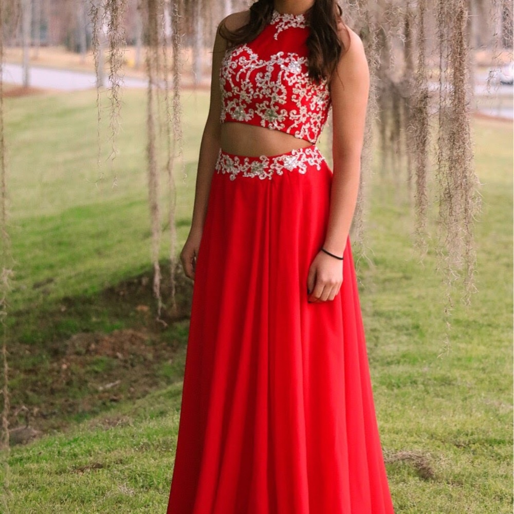 Red two piece prom dress size 4